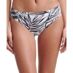 DKNY Bikini Bottoms Womens Size Large Classic Soft White Black Palm Swimsuit NEW